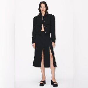 Zara Strip High Waist Midi Skirt